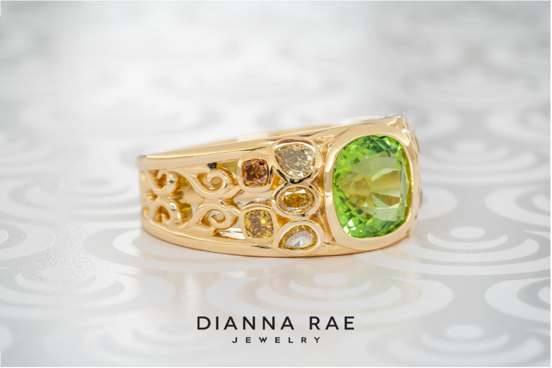 Peridot and Cognac Diamond Ring - Image 2