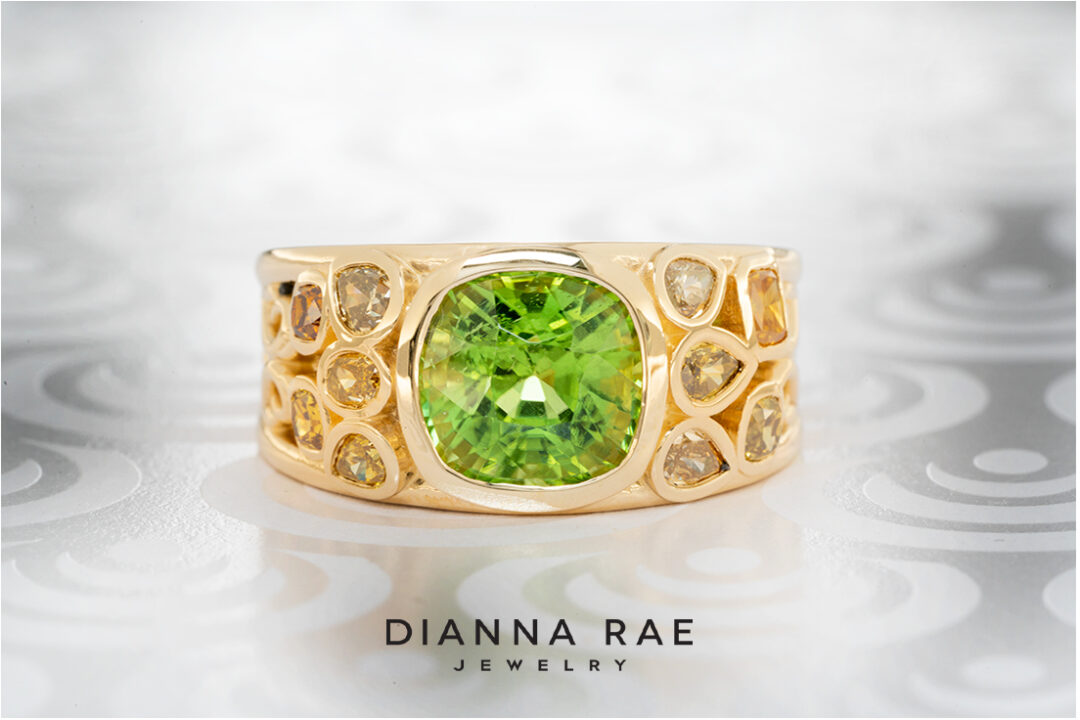 Peridot and Cognac Diamond Ring - Image 4
