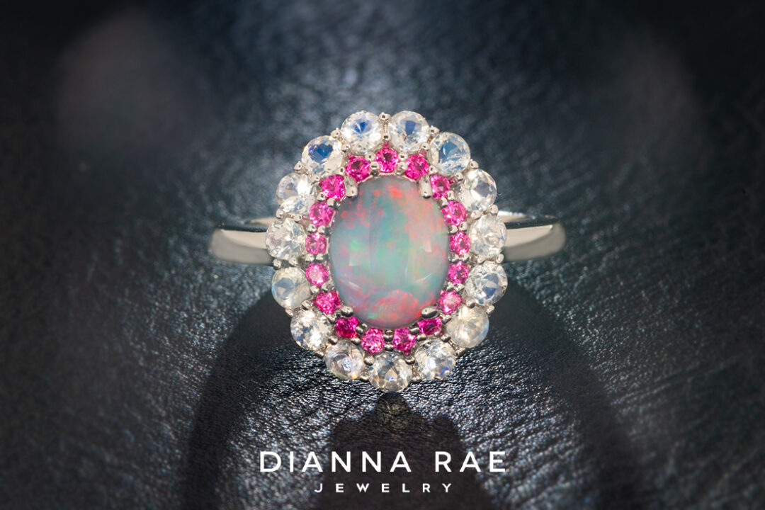 Opal Ring with Pink Spinel and Moonstone - Image 3