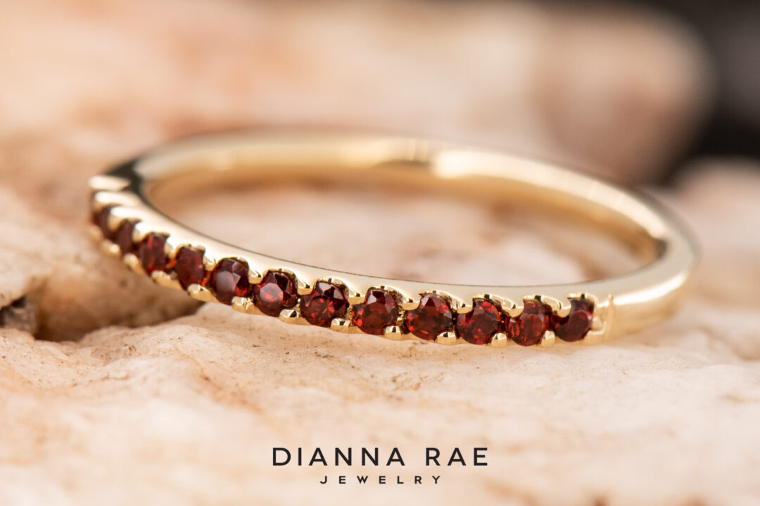 14k Yellow Gold Garnet Band