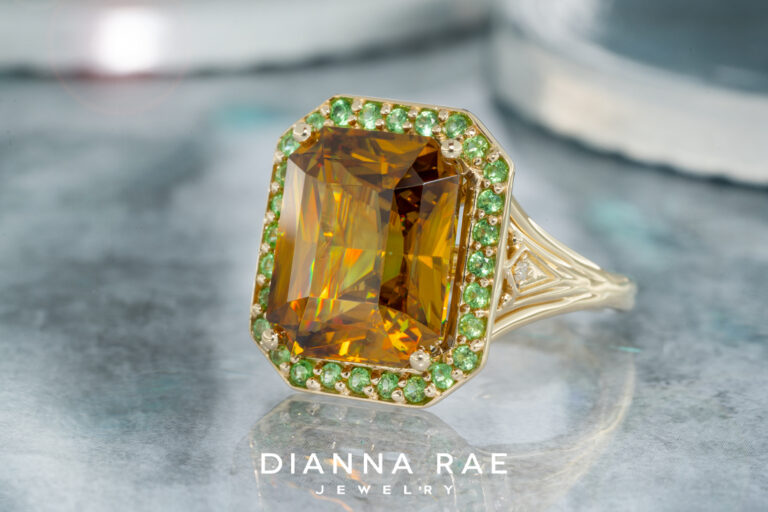 Sphene and Tsavorite Garnet Ring