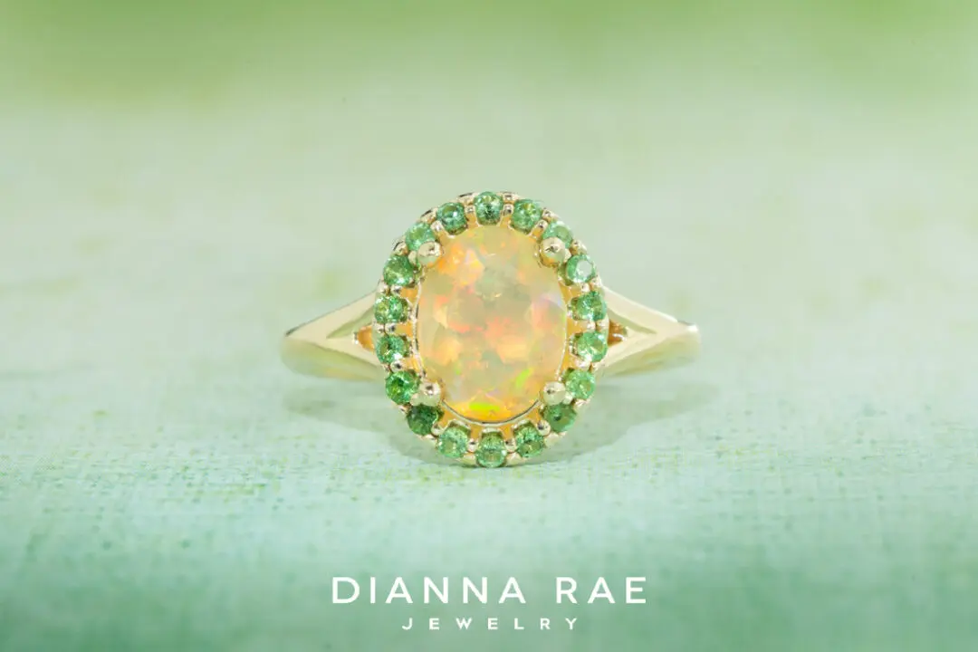 Ethiopian Opal and Tsavorite Garnet Ring
