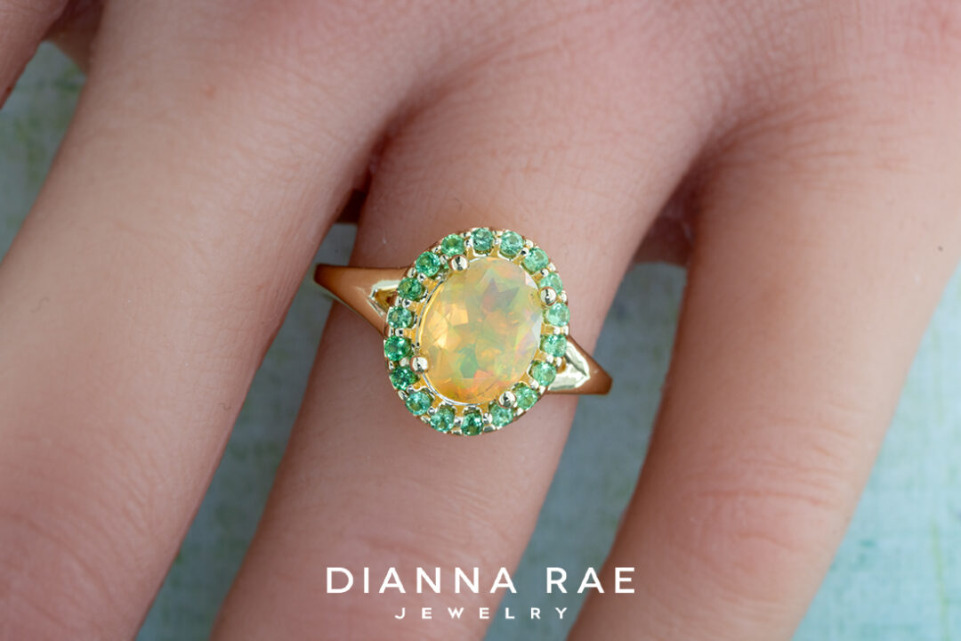 Ethiopian Opal and Tsavorite Garnet Ring - Image 2
