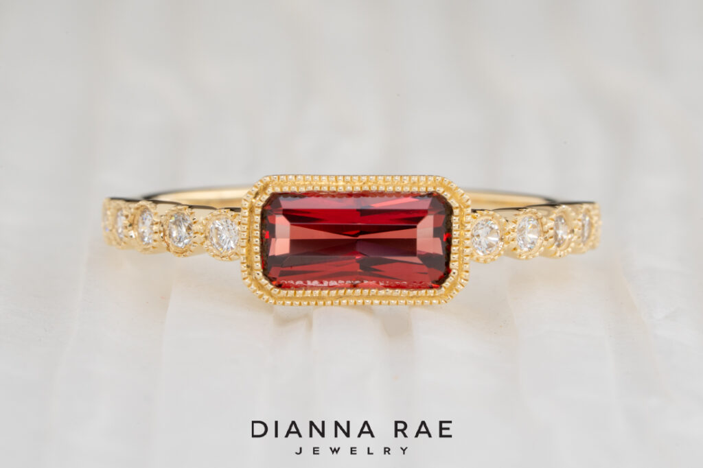 14K Yellow Gold Garnet Ring with Diamond Accents