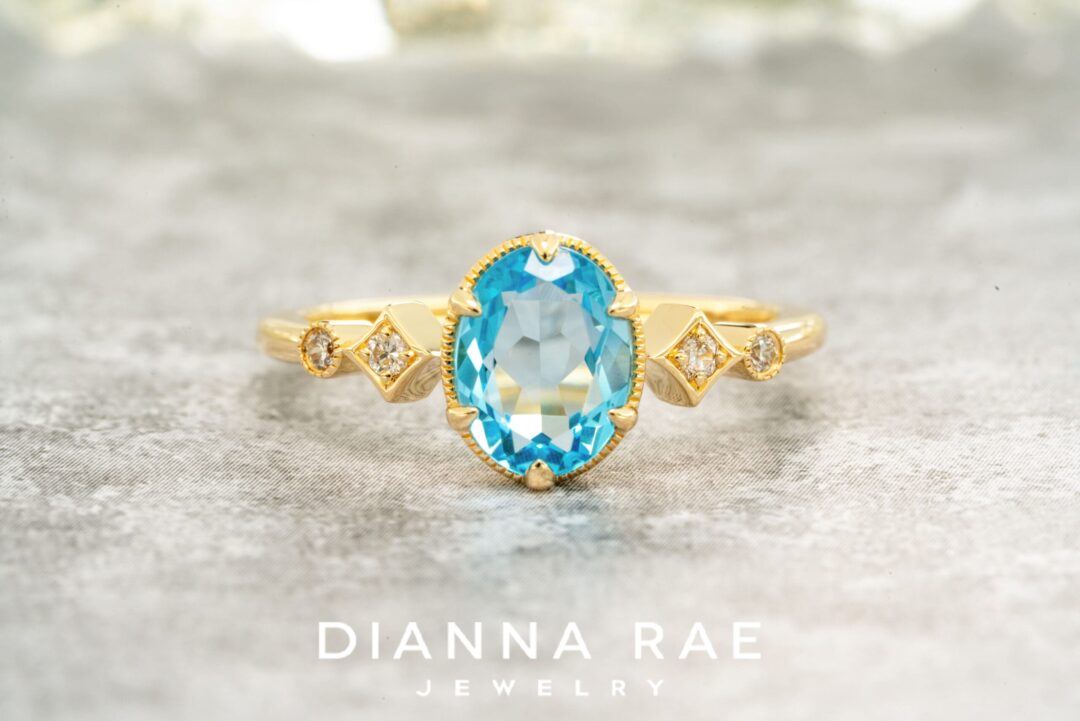 14K Yellow Gold Blue Topaz & Diamond Ring - Image 2