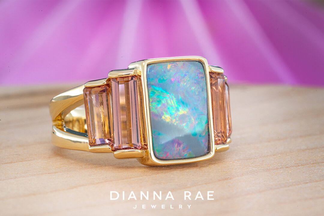 Boulder Opal and Tourmaline Ring