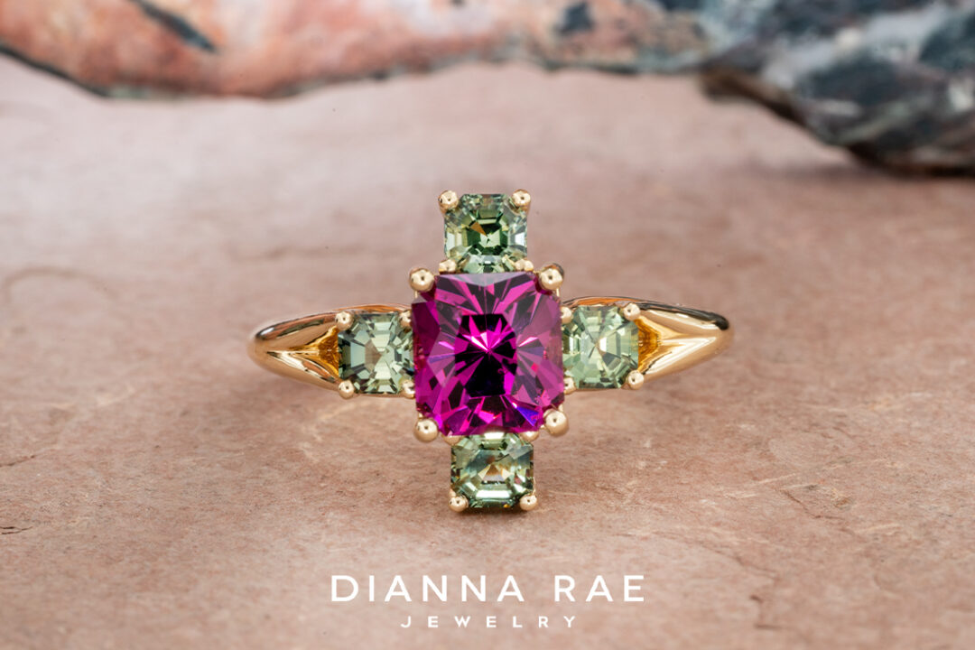 Umbalite Garnet Ring with Green Sapphires - Image 2