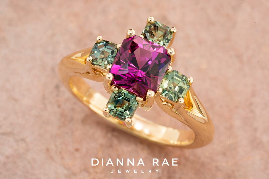 Umbalite Garnet Ring with Green Sapphires - Image 3