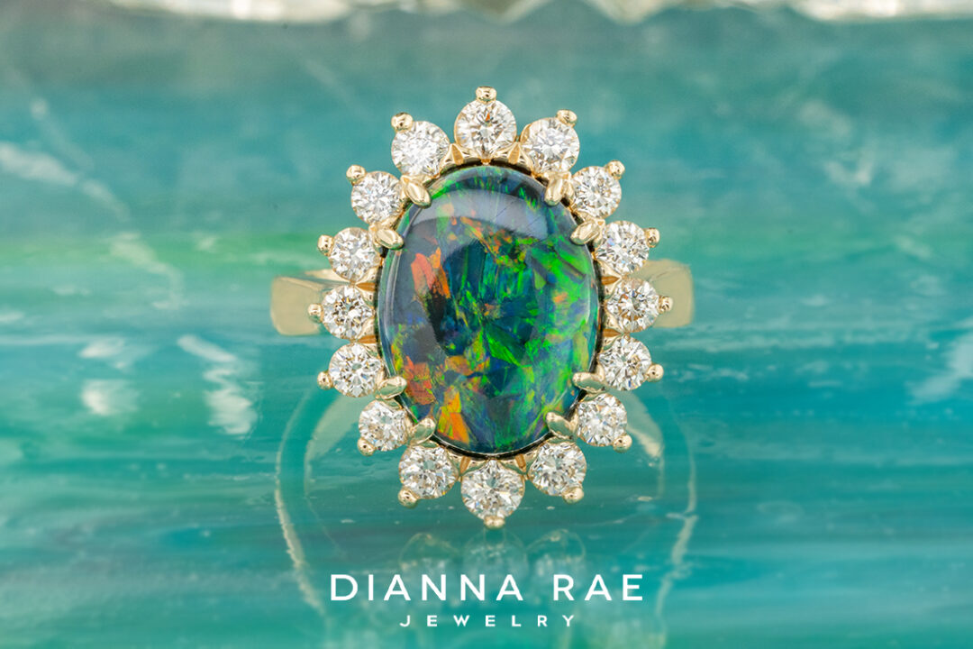 Black Opal Ring with Diamond Accented Halo - Image 4
