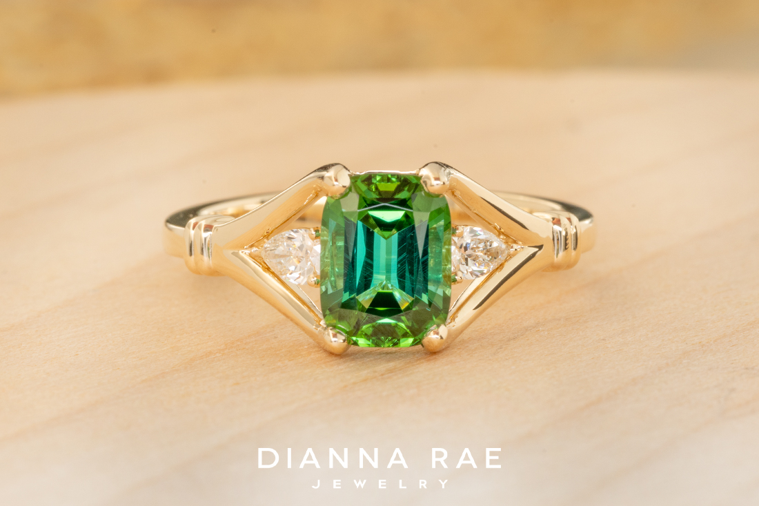 Golconda Tourmaline Ring with Diamond Side Stones