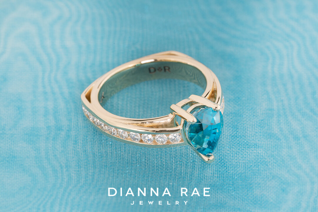Blue Zircon Ring with Diamond Channel Set Band - Image 2