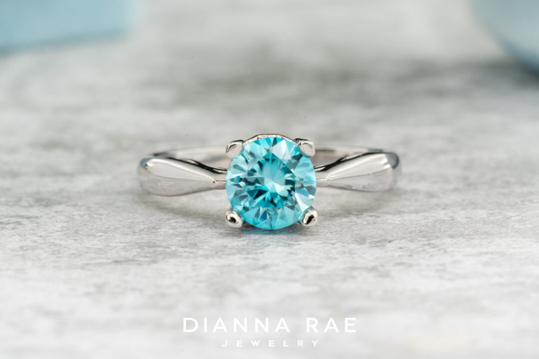 Blue Zircon Ring with Blue Diamond Accents - Image 4