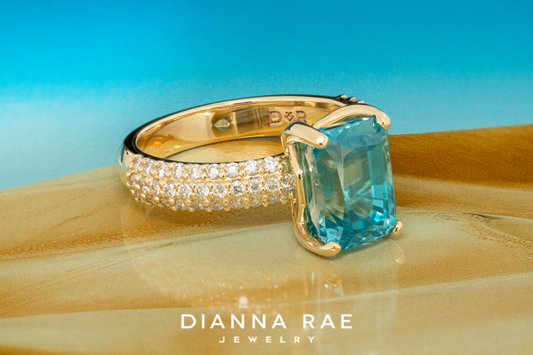 Blue Zircon Ring with Diamond Accented Band - Image 2