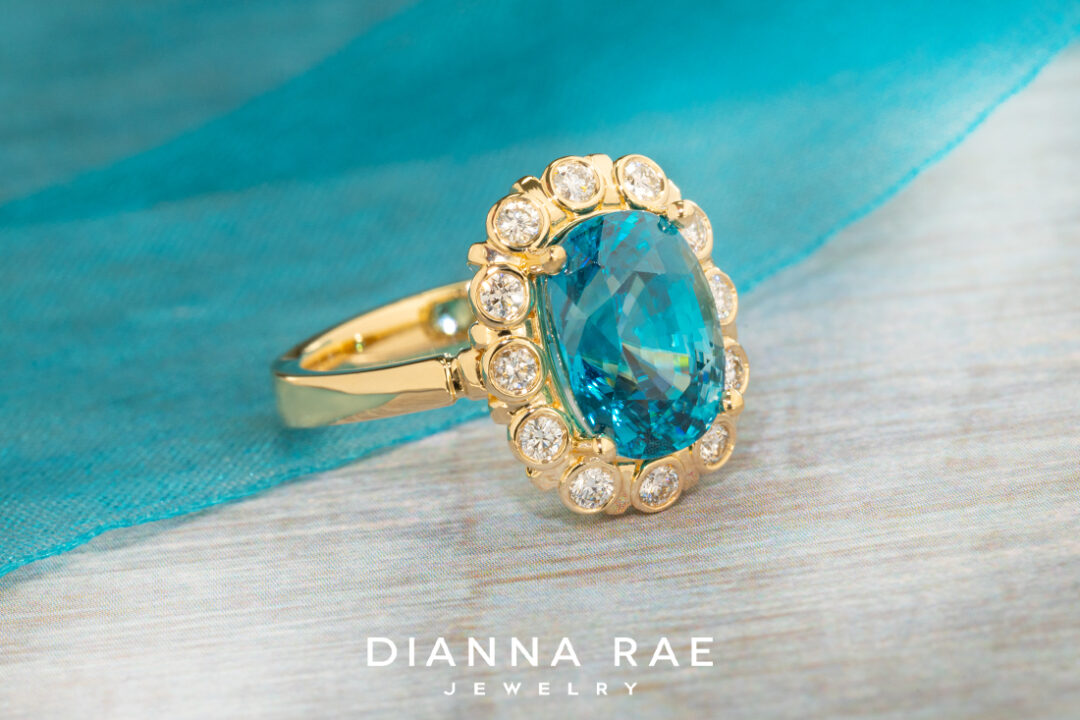 Blue Zircon Ring with Diamond Accented Halo - Image 3