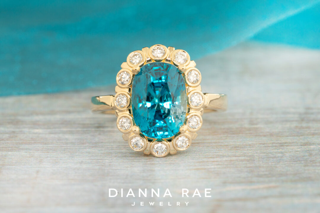 Blue Zircon Ring with Diamond Accented Halo - Image 2