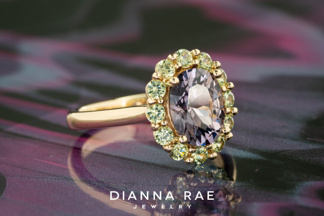 Lavender Spinel Ring with Demantoid Garnet Halo - Image 2