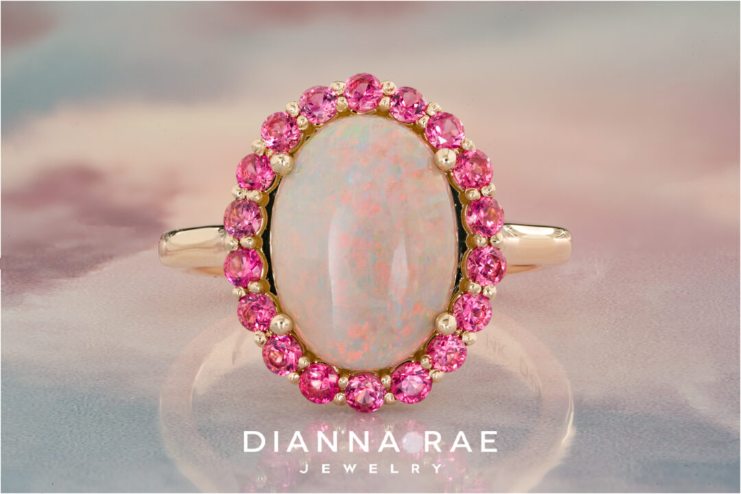 Australian Opal Ring with Pink Spinel Accents