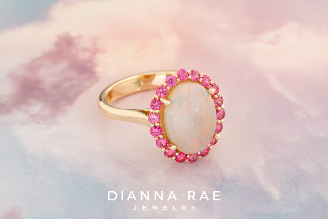 Australian Opal Ring with Pink Spinel Accents - Image 2