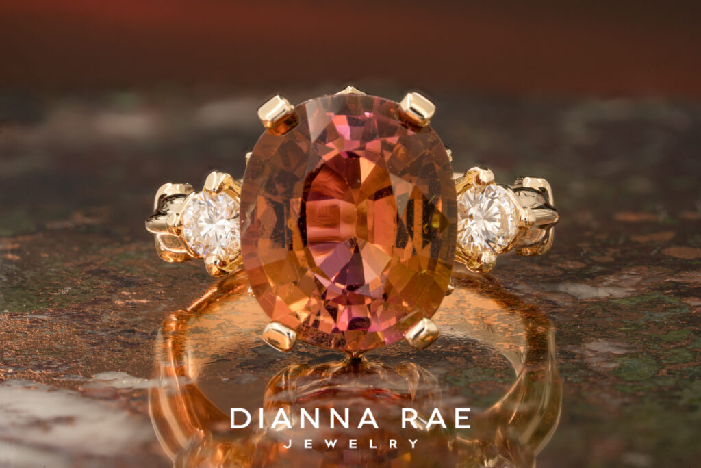 Rose Tourmaline Ring with Diamond Accents | Dianna Rae Jewelry