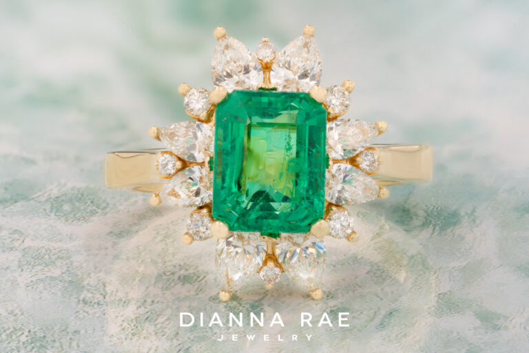 Home 15 Emerald Ring with Diamond Halo
