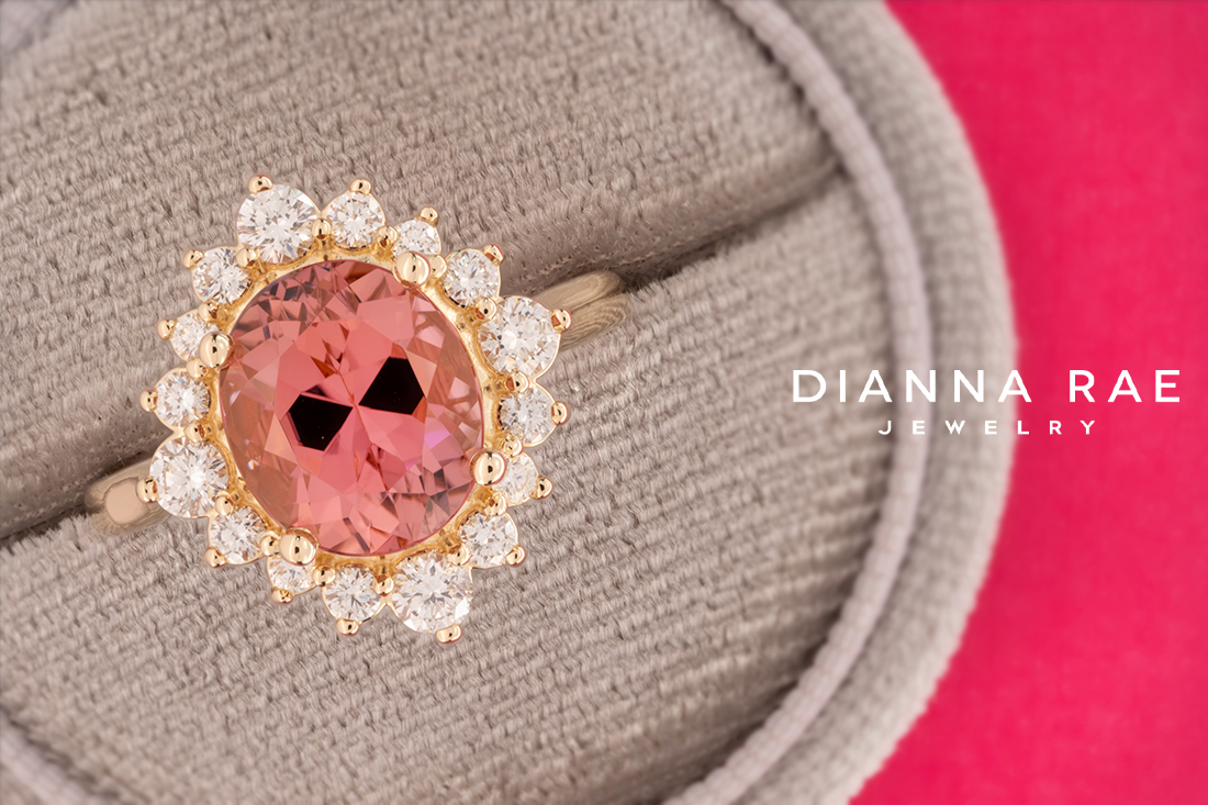 Yellow Gold Halo Pink Tourmaline Ring