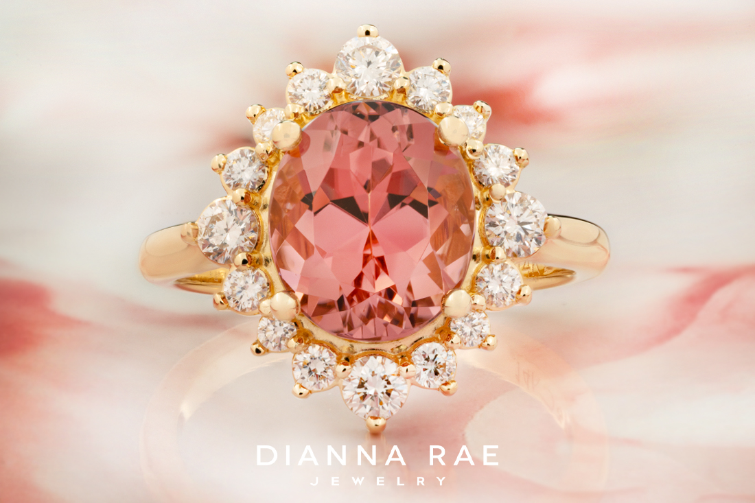 Pink Tourmaline Ring with Diamond Halo