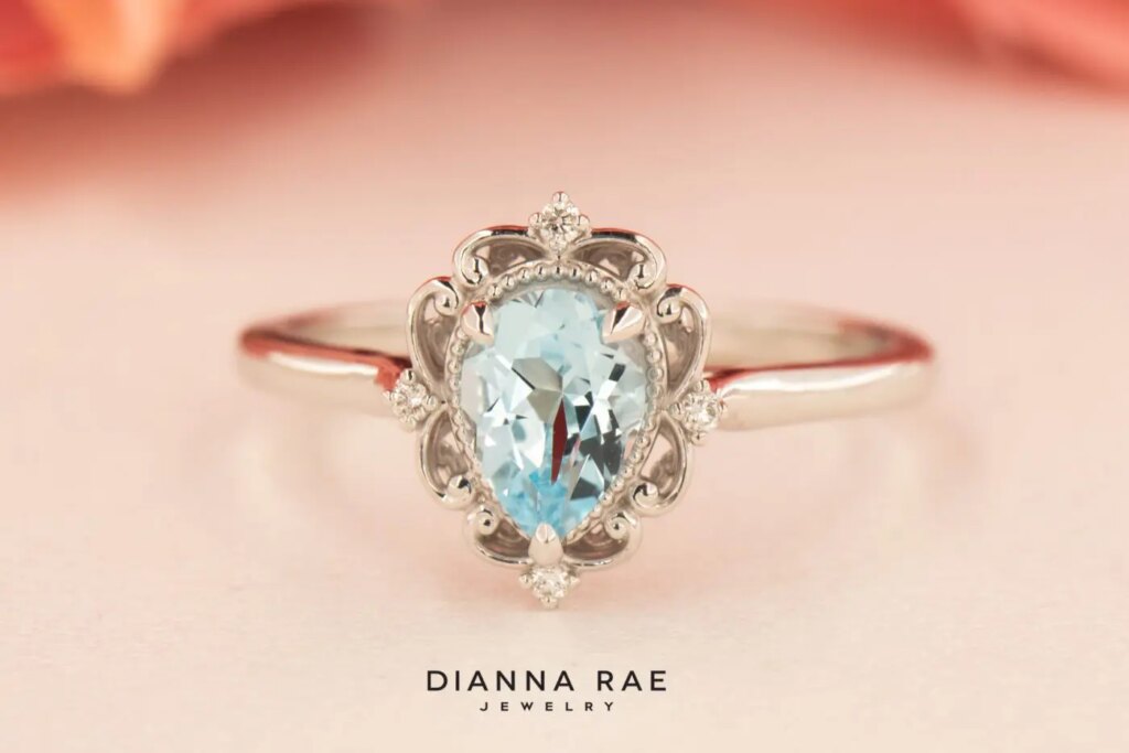 10K White Gold Swiss Blue Topaz and Lab Diamond Accented Class Ring