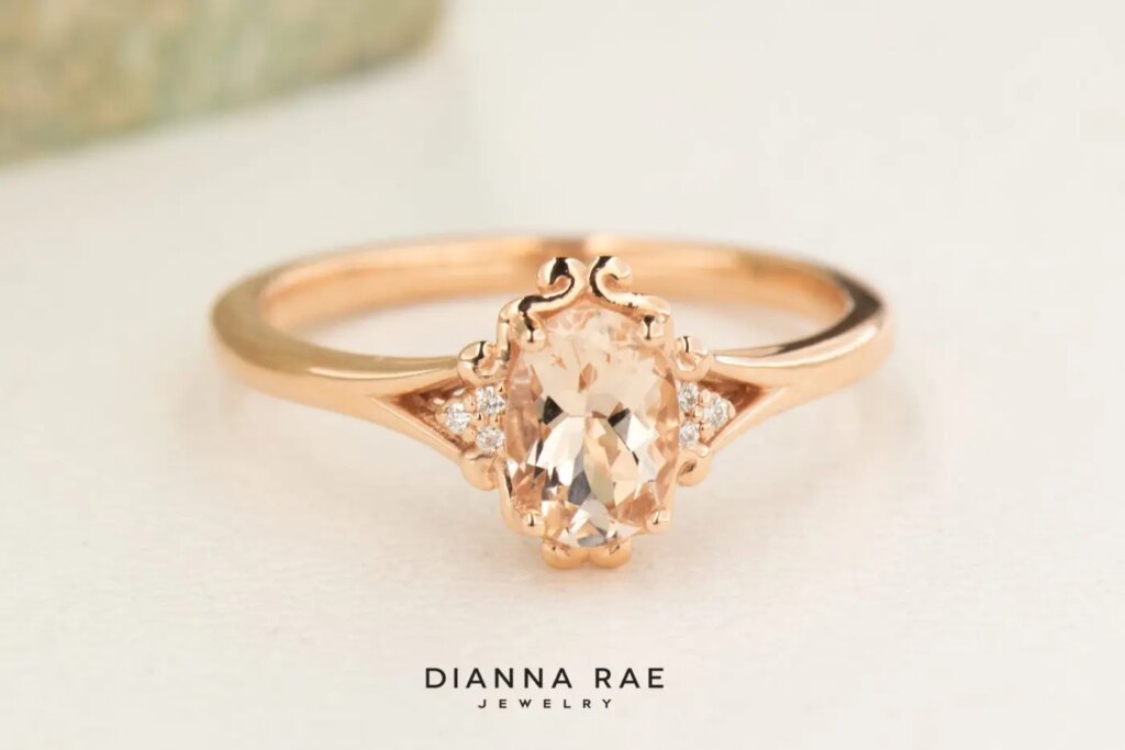 10K Rose Gold Morganite and Lab Diamond Class Ring