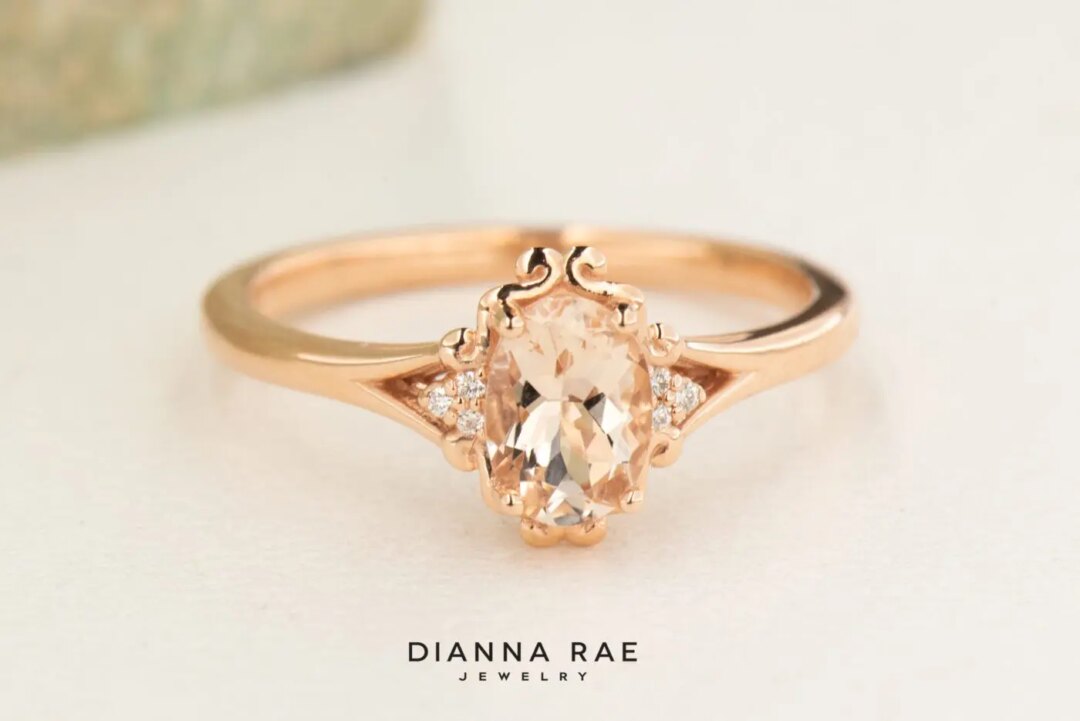 10K Rose Gold Morganite and Lab Diamond Class Ring