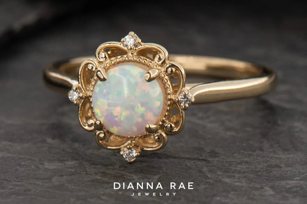 10k Yellow Gold Lab Opal and Lab Diamond Class Ring