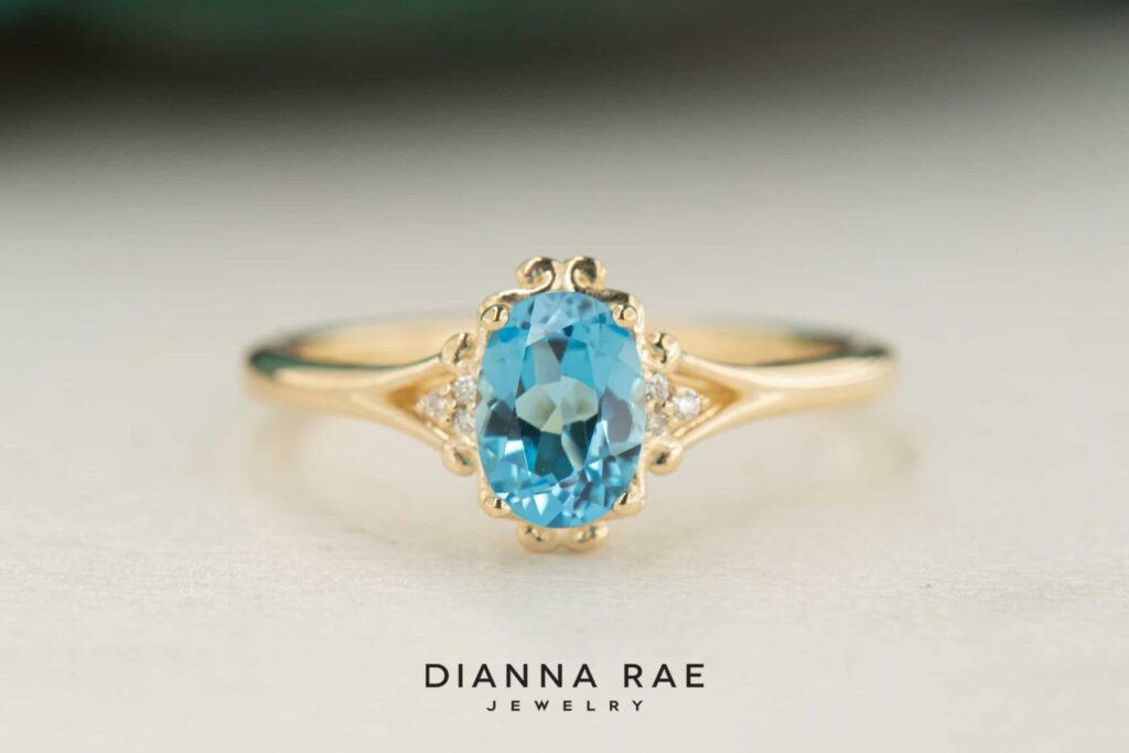 10K Yellow Gold Swiss Blue Topaz and Lab Diamond Accents