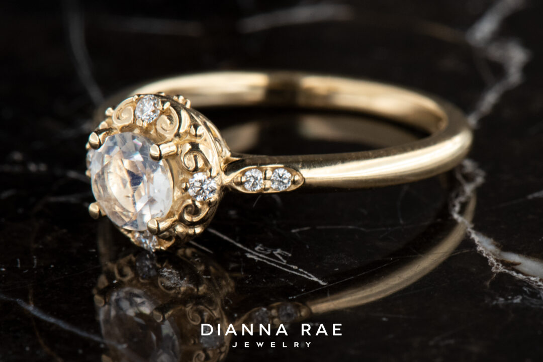 10K Yellow Gold Moonstone and Lab Grown Diamond Ring - Image 2