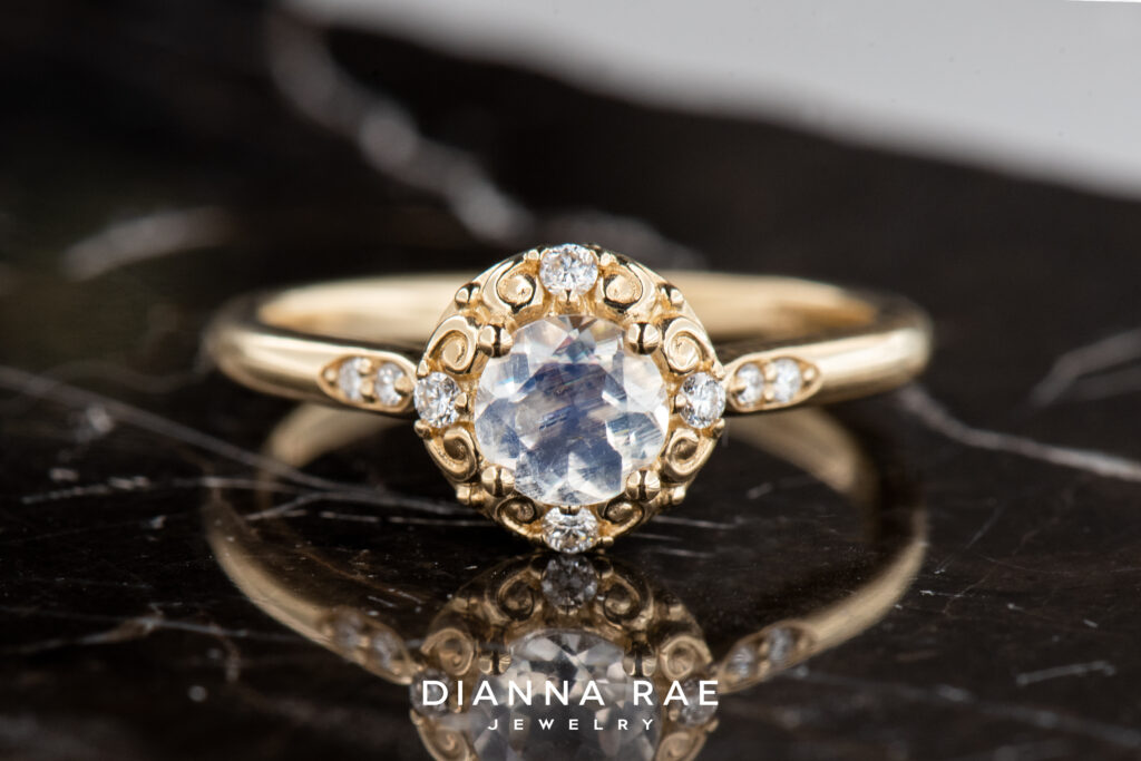 10K Yellow Gold Moonstone and Lab Grown Diamond Ring