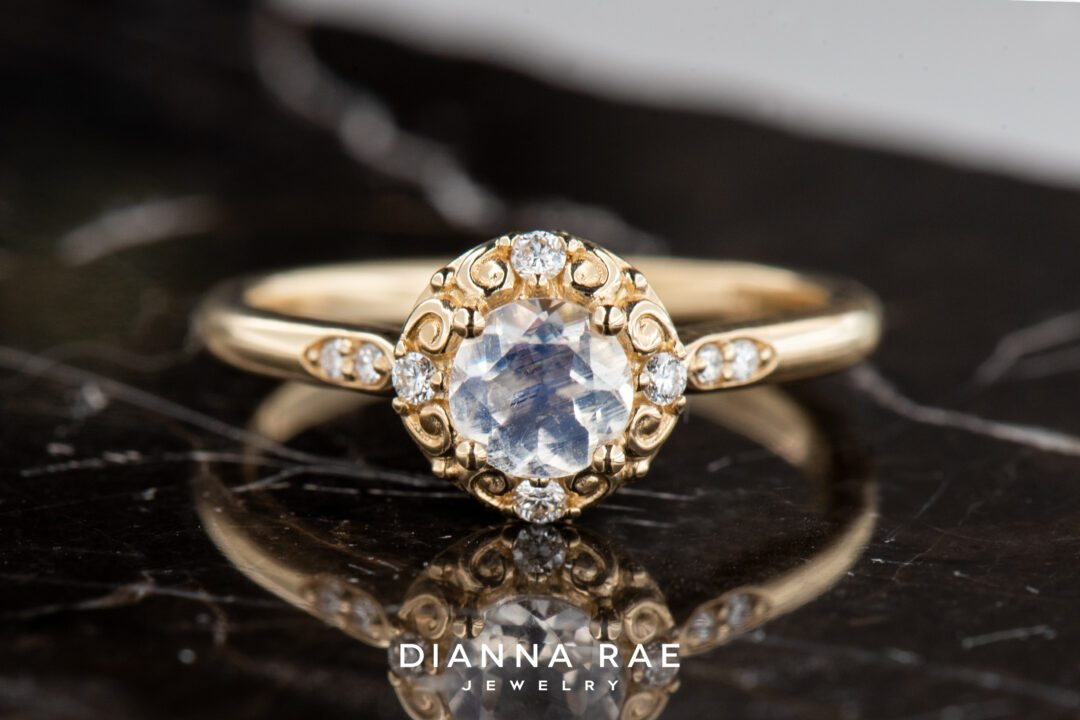 10K Yellow Gold Moonstone and Lab Grown Diamond Ring