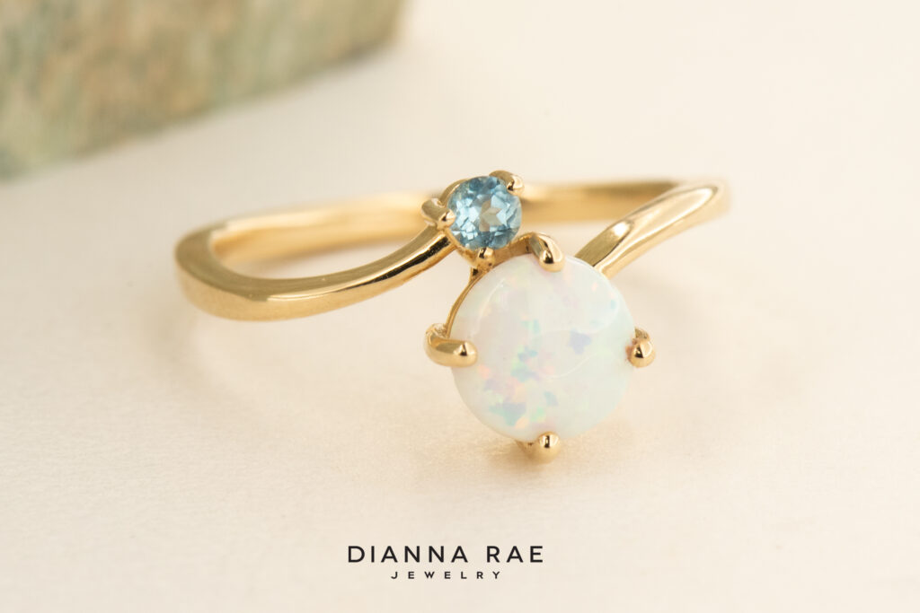 10K Yellow Gold Lab Opal & Blue Topaz Bypass Class Ring