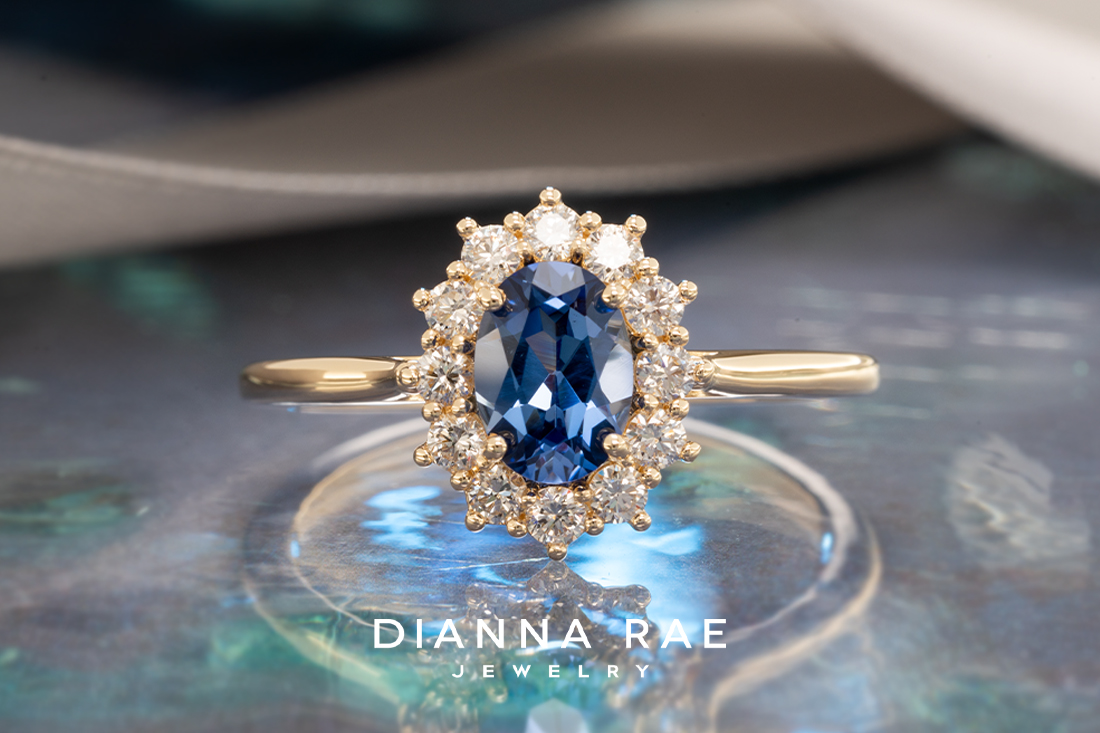 10K Yellow Gold Ring with Imitation Tanzanite and Diamond Accents