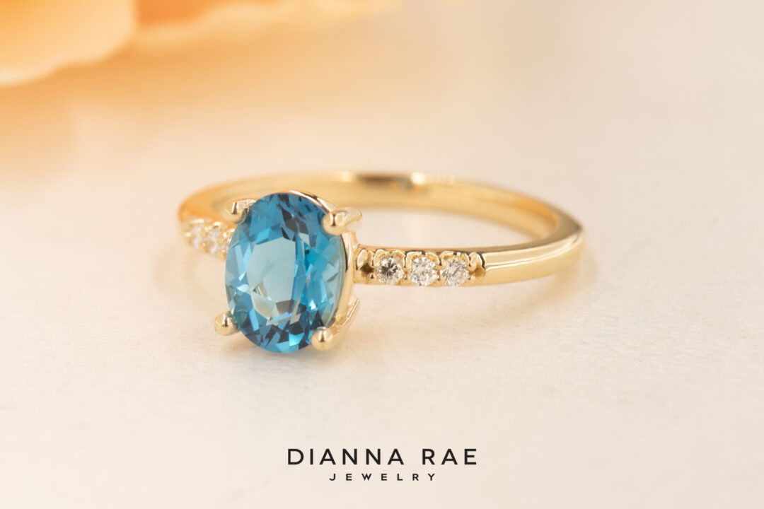 10K Yellow Gold Swiss Blue Topaz and Lab Diamond Accented Ring - Image 2