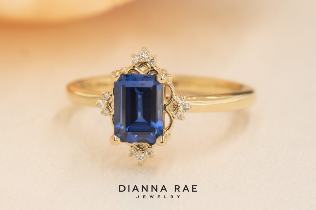 10K Yellow Gold Class Ring with Imitation Tanzanite and Lab Diamond Accents - Image 2