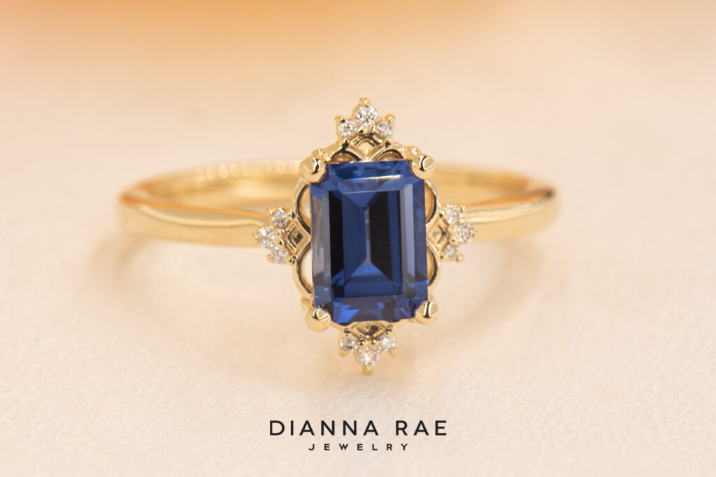 10K Yellow Gold Class Ring with Imitation Tanzanite and Lab Diamond Accents