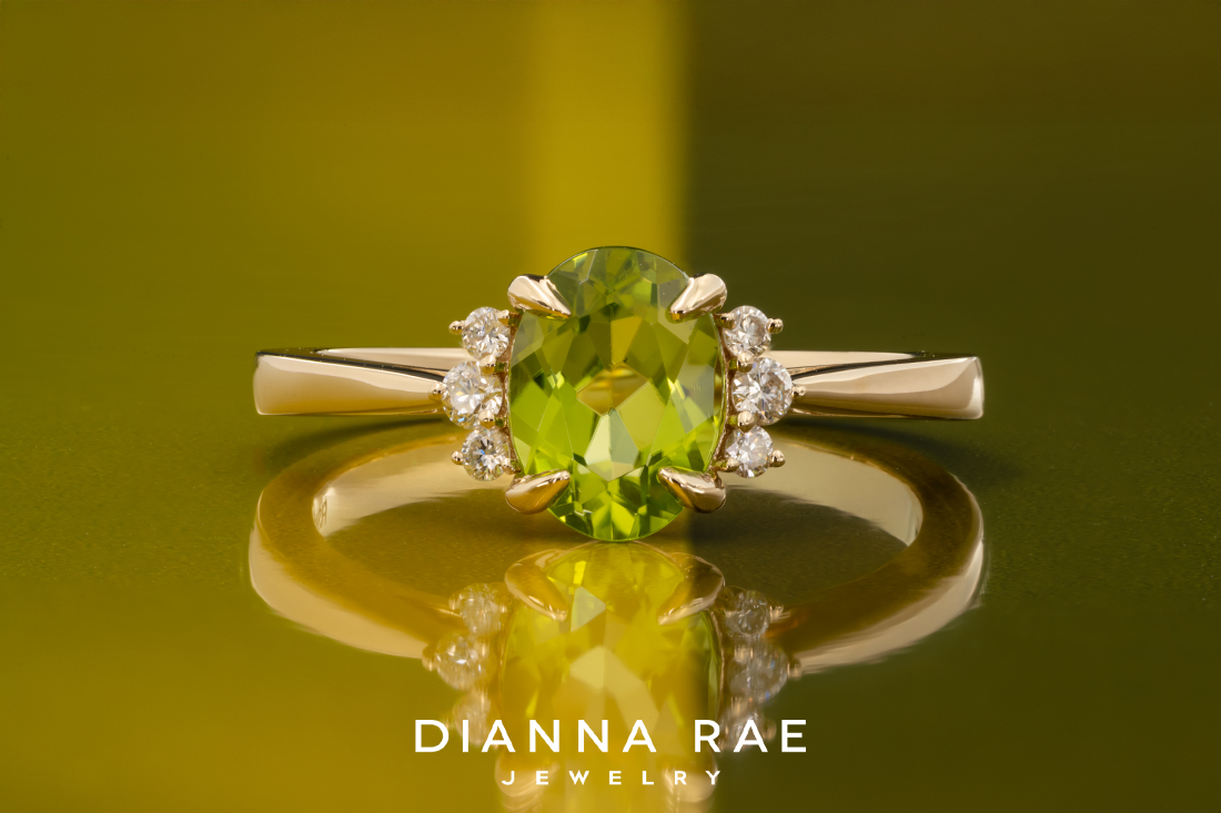 14K Yellow Gold Oval Peridot Ring with Diamond Accents