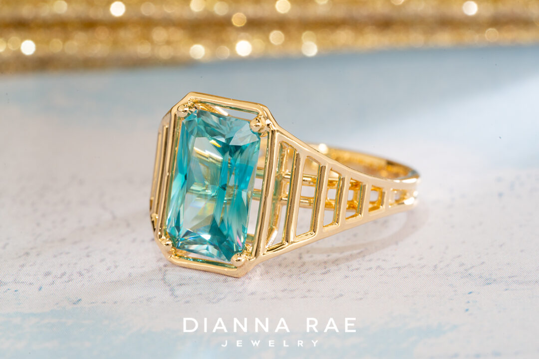 Emerald Cut Blue Zircon Ring