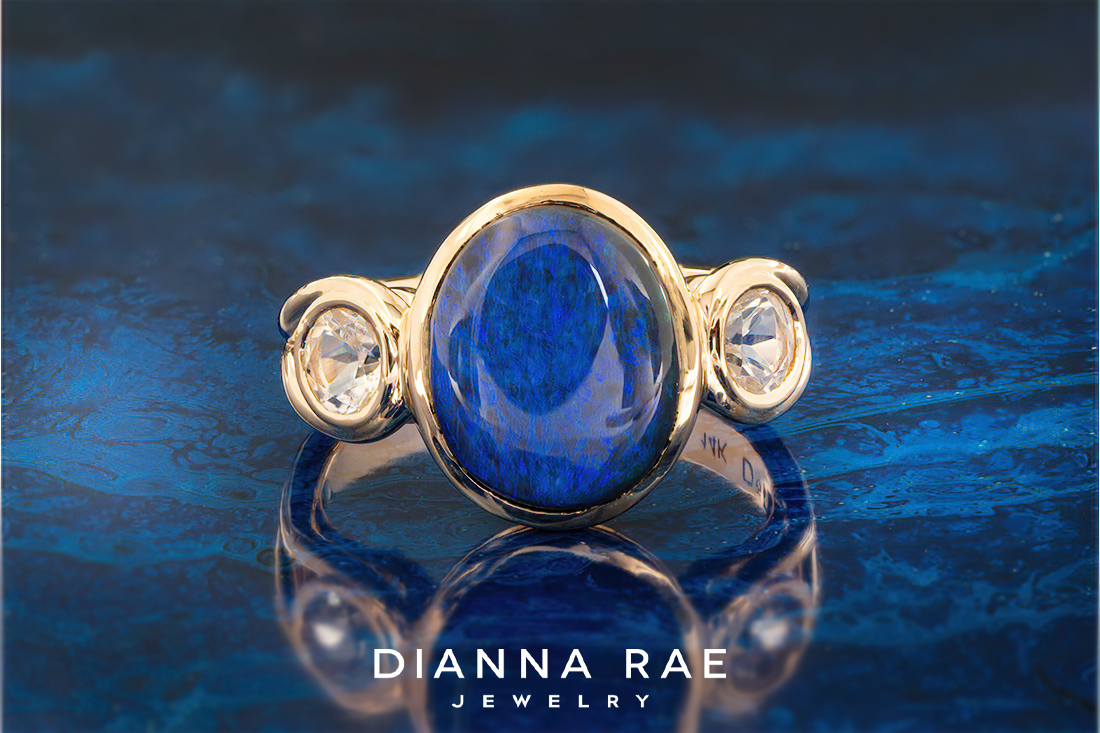 Black Opal Ring Moonstone Side Stones