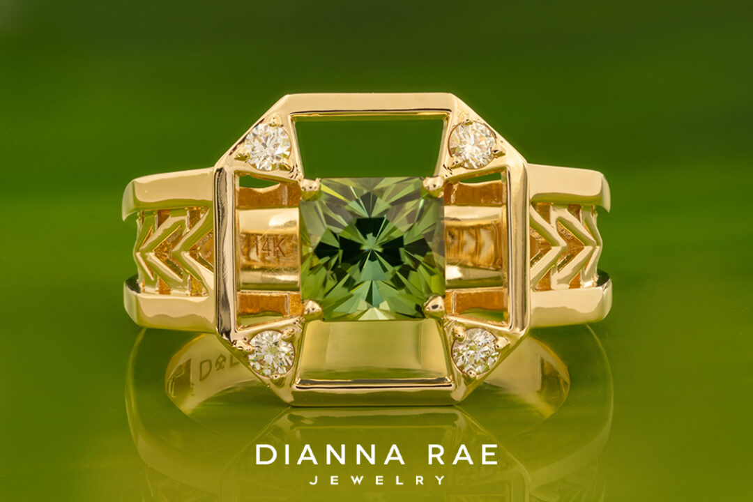 Square Green Tourmaline Ring with Diamond Accents