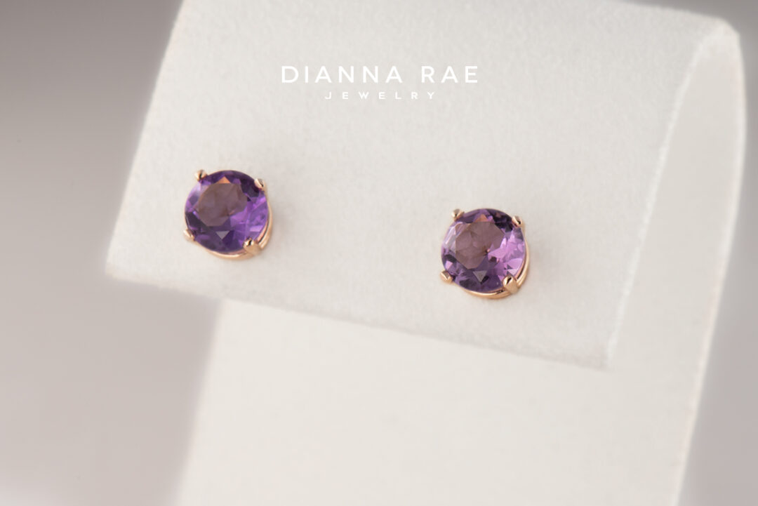 14K Rose Gold Amethyst Studs