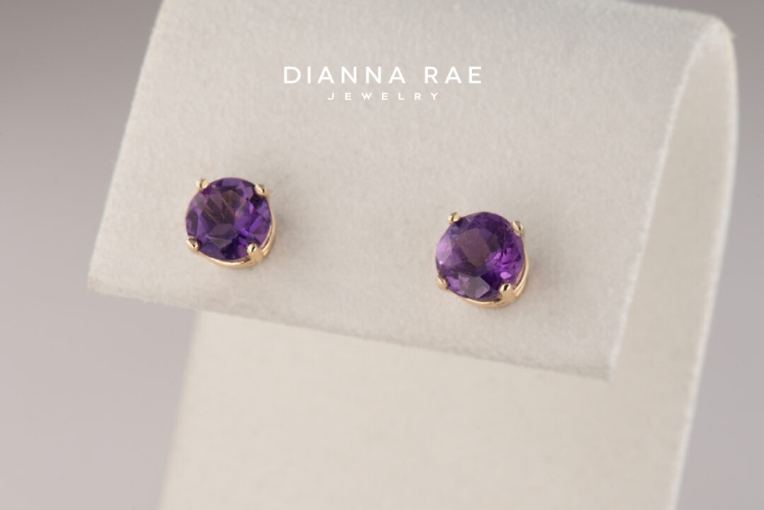 14K Yellow Gold Amethyst Studs