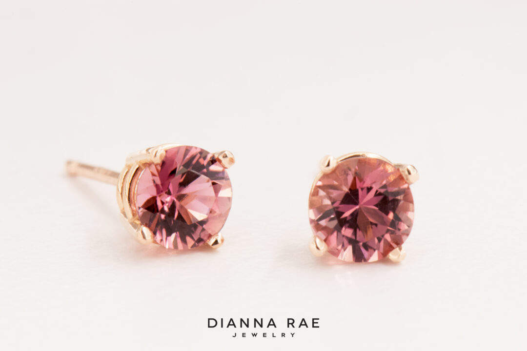 Round Pink Spinel Stud Earrings - Image 2
