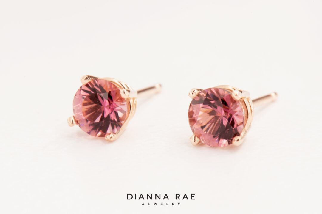 Round Pink Spinel Stud Earrings