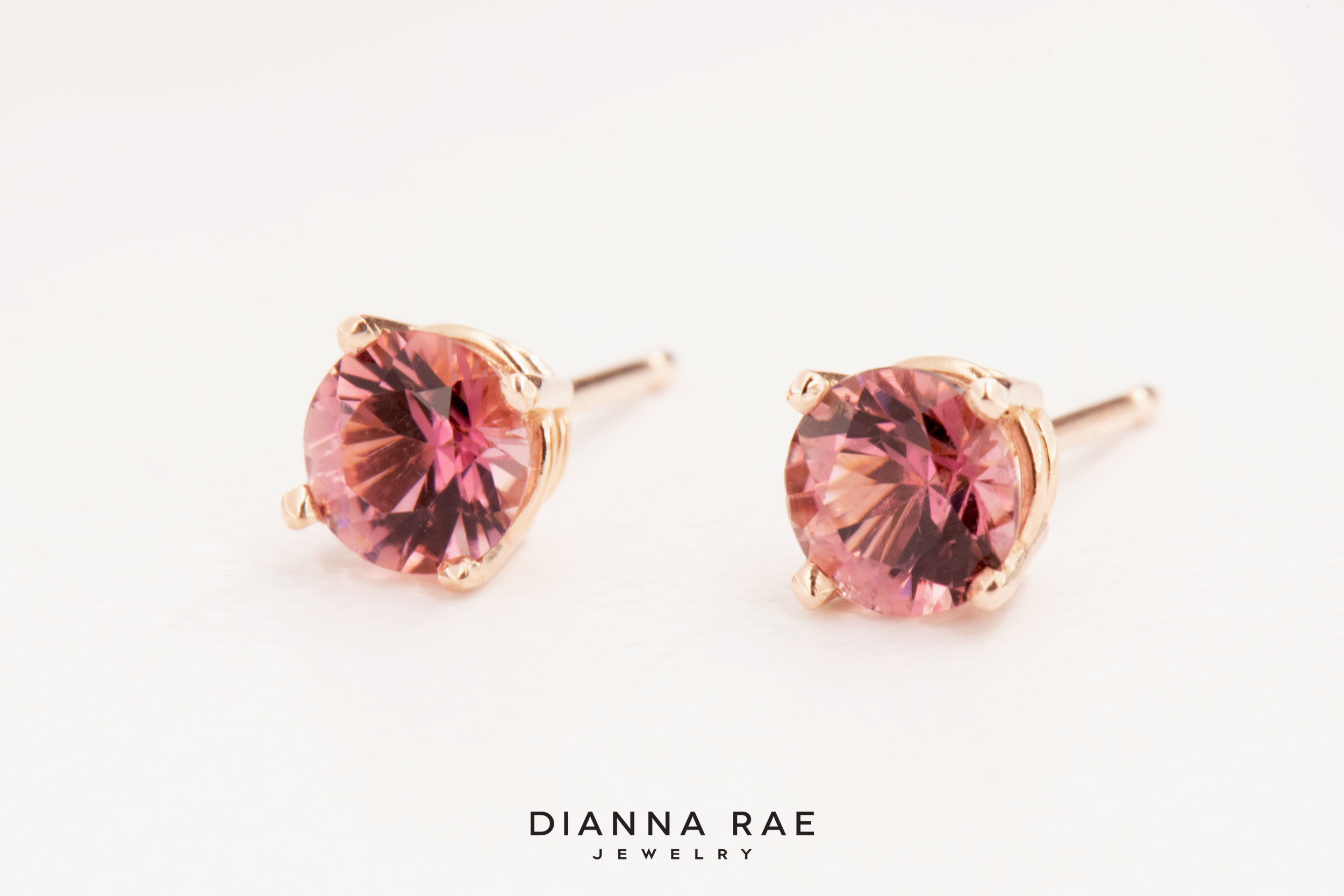 Round Pink Spinel Stud Earrings