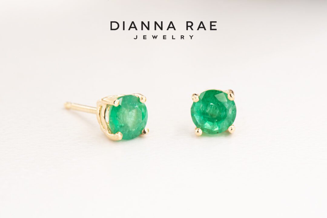 Yellow Gold Emerald Stud Earrings - Image 2