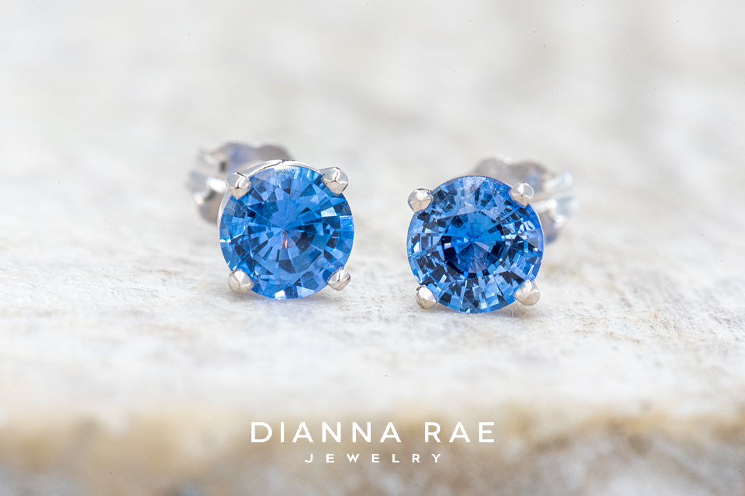14K White Gold Blue Sapphire Studs